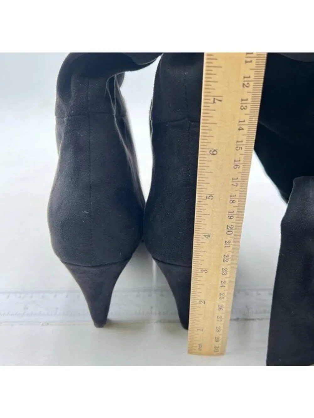 Knee High Boots Women Kitten Heel Pointed Toe Tall Boot for Women Black Suede